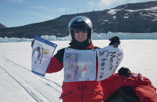 Alex holding flags