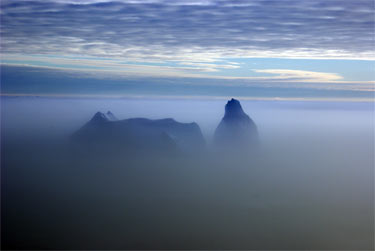 icebergs in the fog on the Ross Sea