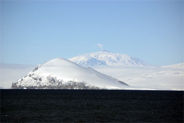 first view of Antarctica - steaming Mt. Erebus in the background