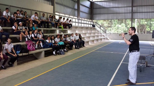 Teachers and students had assembled at the school&#39;s stadium.  Credit: Miguel Piñero.