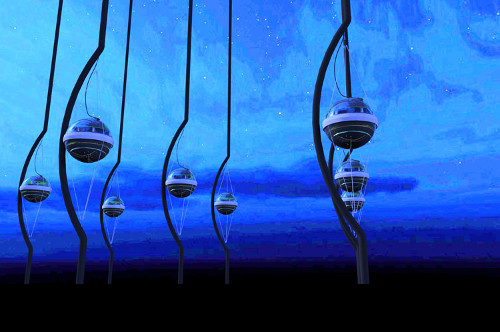 Artistic rendering of IceCube sensors (or DOMs) below the Antarctic ice.  Credit: Jamie Yang, The IceCube Collaboration.