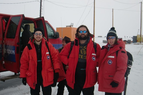 7:25 am: About to Leave McMurdo Station.  Armando, James and Hans.