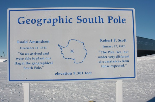 The sign at the geographic South Pole.