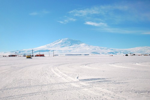 Mt. Erebus—the southernmost active volcano in the world—as seen from Williams Field.  Elevation: 3,794 m (12,448 feet).