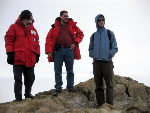 Enjoying the view at the top of Observation Hill.  Left to right: Keith, Me and Jamie.  Credit: Hans Niederhausen.