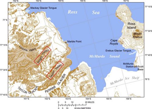 A map of the McMurdo Dry Valleys.