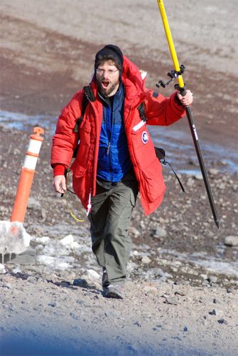 Scott pretends to be a gladiator  during GPS training.