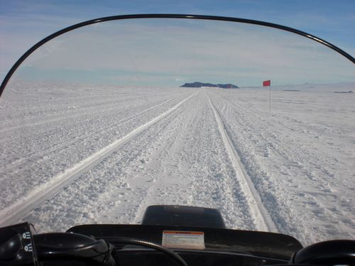 The view from on the snowmobile.