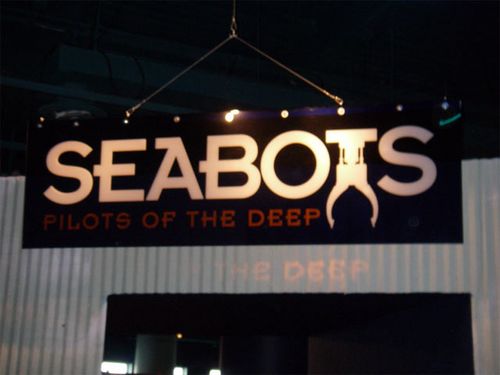 The sign at the entrance to the  Seabots exhibit.