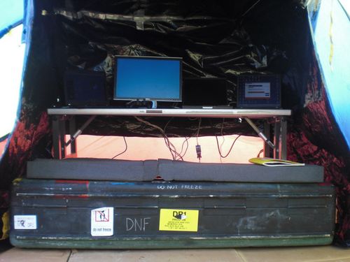 The computer set-up in the new tent.