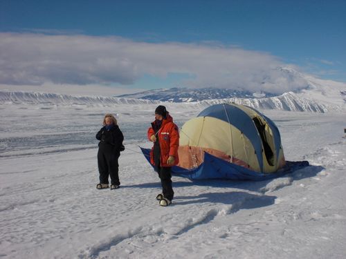 Stacy and I tow the tent.