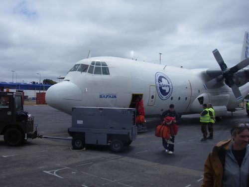 Everyone leaving the plane in New Zealand.