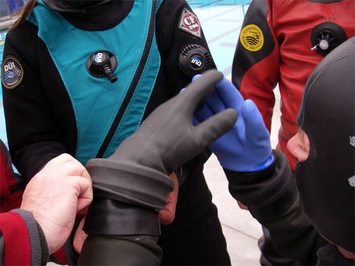 The process of applying the gloves.