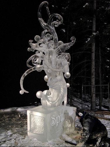 Ice sculpting contestant at work