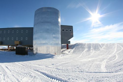 South Pole Station at night