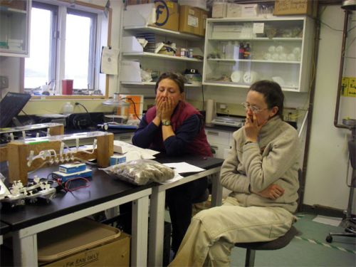 Donie and Elise discuss the upcoming field trip to the 2004 tundra burn site.