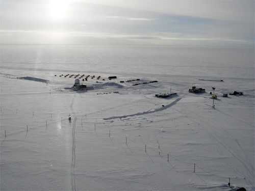 This is the view of Summit Camp from atop the Swiss Tower.