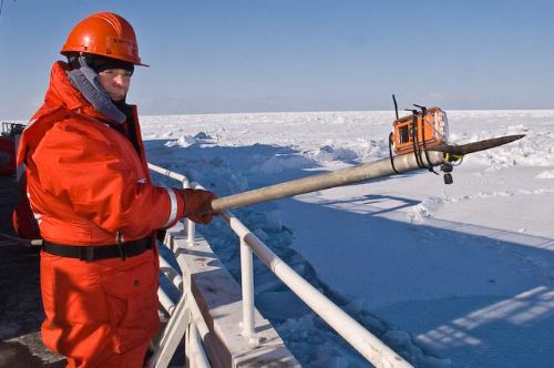 Underwater camera attached to 40 ft. ice pole