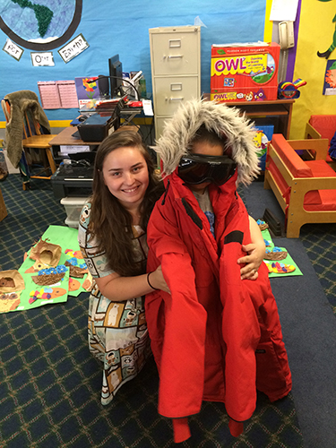 Student in Ms. Shamblin&#39;s Pre-K class wearing ECW gear. Photo by DJ Kast