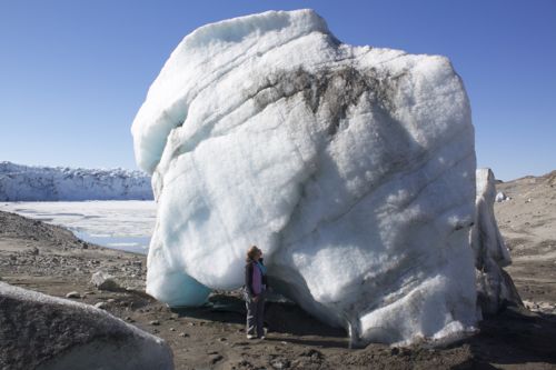 Looking up at a grounded iceberg