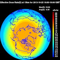 NASA model of radiation levels near the North Pole on Oct. 25, 2013