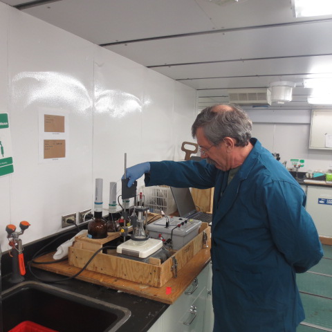 Bruce Huber testing for dissolved oxygen in a sample of water from the rCTD.