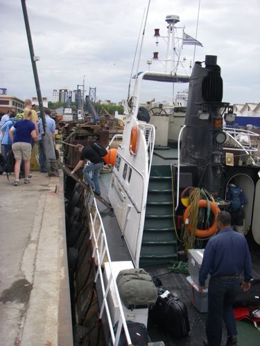 Climbing aboard the boat that will take us to the Oden