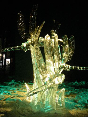 Dragon flies carved from ice!