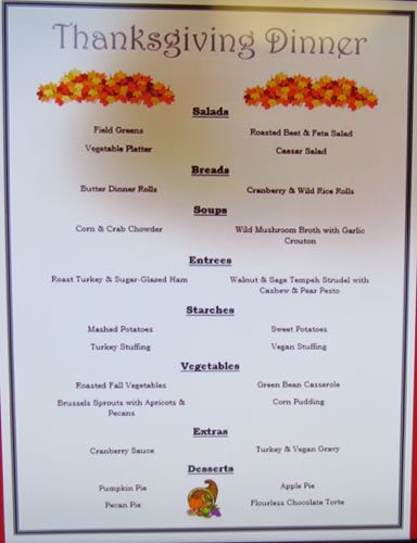 Dinner menu