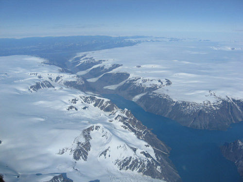 View of Greenland out the cockpit window