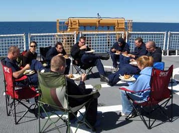 Hanging out on the flight deck.