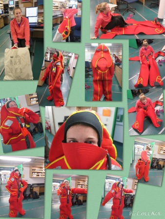 Julie Curbuchen volunteer in survival suit