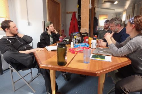 Planning science in Lake Fryxell hut