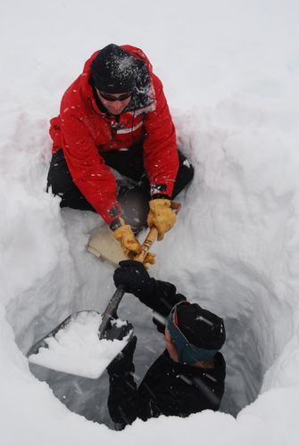 Shelley digging snow pit