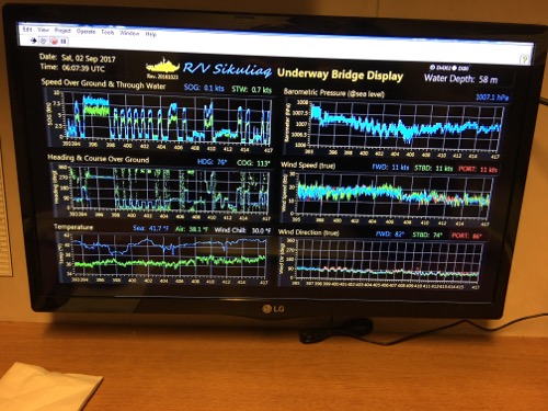 R/V Sikuliaq Underway Display on television in our cabin.  September 1, 2017.  Photo by Lisa Seff.