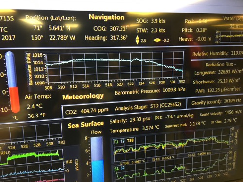 R/V Sikuliaq Underway Data Display of the barometric air pressure. September 6, 2017. Photo by Lisa Seff.