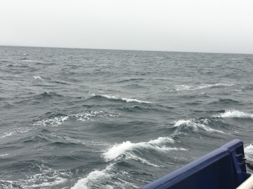 Waves off the aft-portion of the starboard side.  R/V Sikuliaq.  September 6, 2017.  Photo by Lisa Seff.