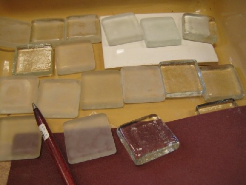 Glass tiles and a diamond tipped engraver