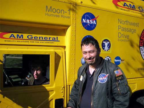 Dr. Pascal Lee in front of the Moon-1 Humvee Rover