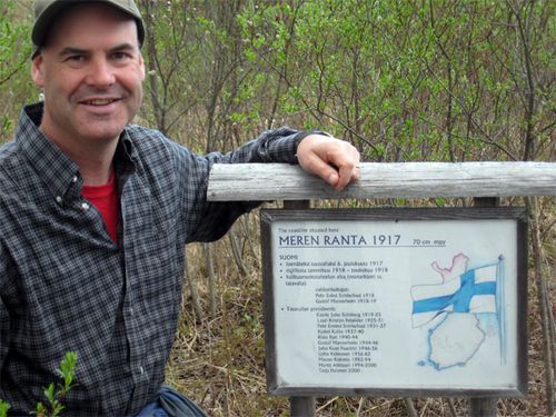 A sign at Liminka Bay shows the location of the shoreline in 1917