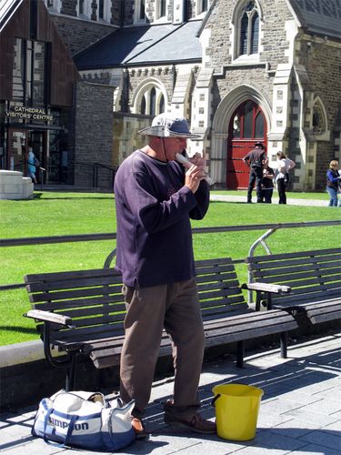 Street Musician Entertains in Cathedral Square