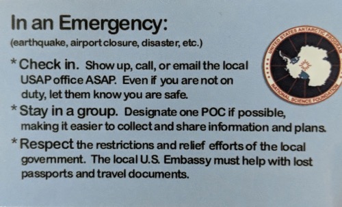 USAP Emergency card