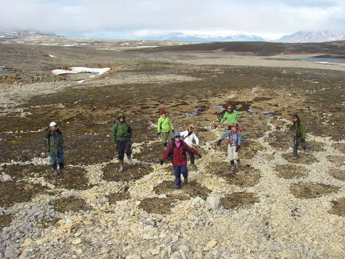 Crew standing in stone circles