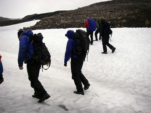 Hiking up a glacier near Lake Kongress