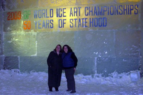 Mary and I near the entrance to the Ice Sculpture Park.