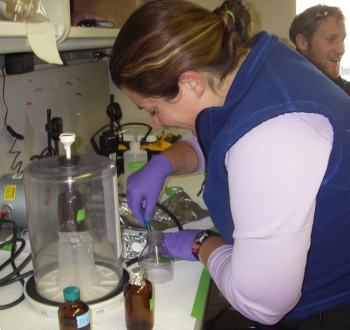 The initial filtering of the collected water samples