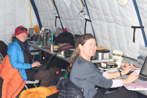 Velvet Ice crew inside tent