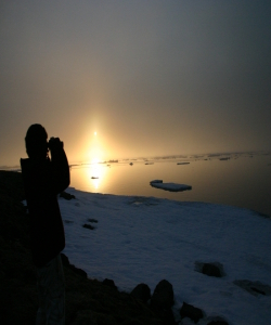 Vijay Patil does the last bird count of the evening. Savoonga, St. Lawrence Island, Alaska. Photo by Lisa Sheffield Guy.