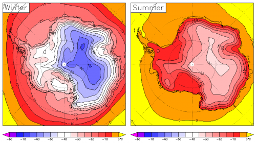 Antarctica surface temperature map  