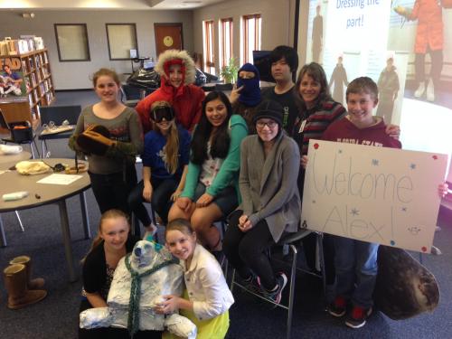 Alex with students from Weaver Middle School and their seal mascot. Photo courtesy of Christina Dorr.